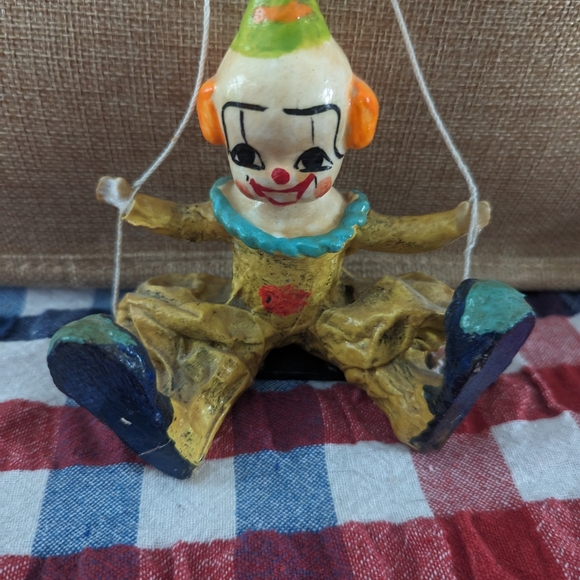 Vintage Paper Mache Clown Sitting on a swing - Picture 2 of 5